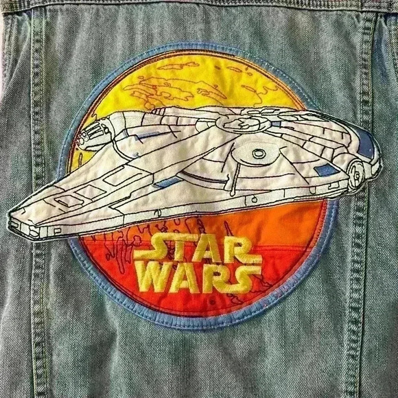 GAP X Star Wars Millennium Falcon Embroidered Faded Denim Vest Youth XL - Picture 3 of 9